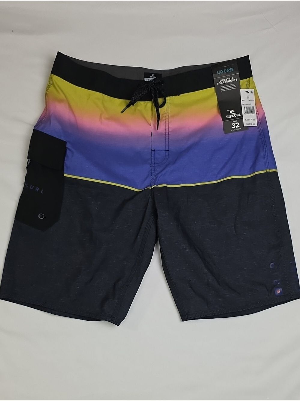 Rip Curl Men’s Black Gradient Boardshorts - Yellow/Pink/Blue Accent Size 32